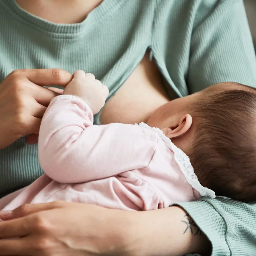 Mãe amamentando o bebê no colo